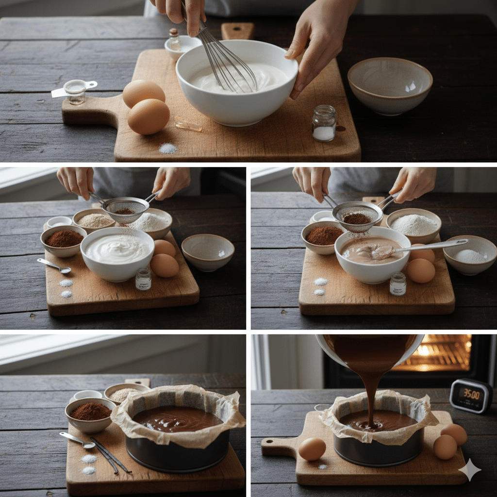Instructions étape par étape Gâteau chocolat ultra léger