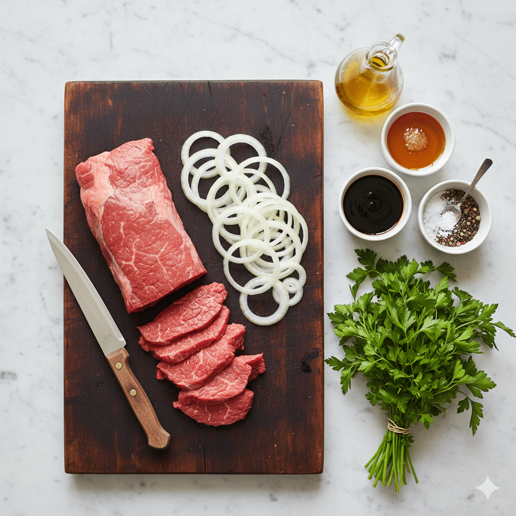 La Liste des Ingrédients : Bœuf Sauté aux Oignons