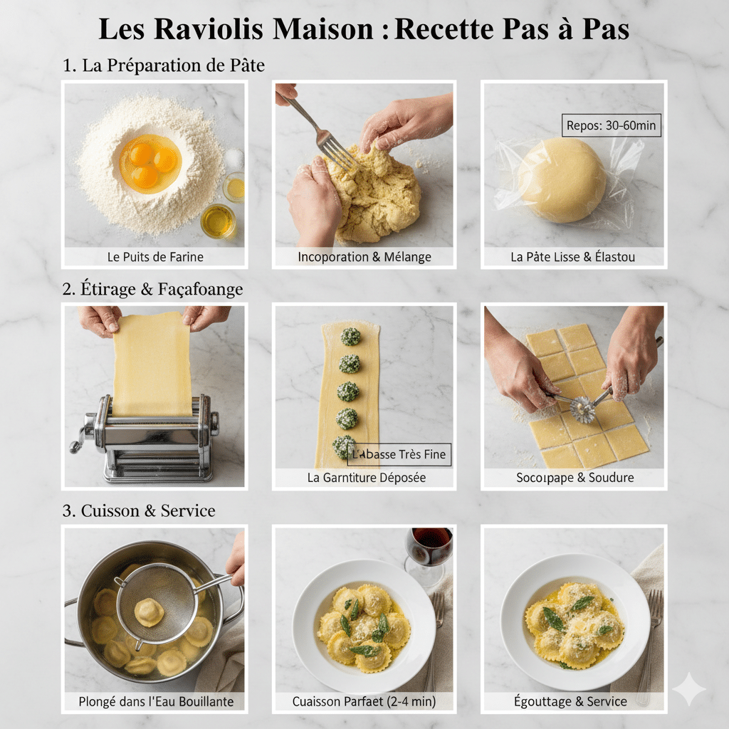 Instructions étape par étape la Pâte à Raviolis Facile