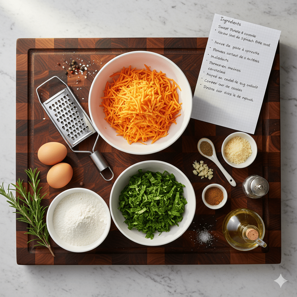 La Liste des Ingrédients : Galettes Patate Douce et Épinards