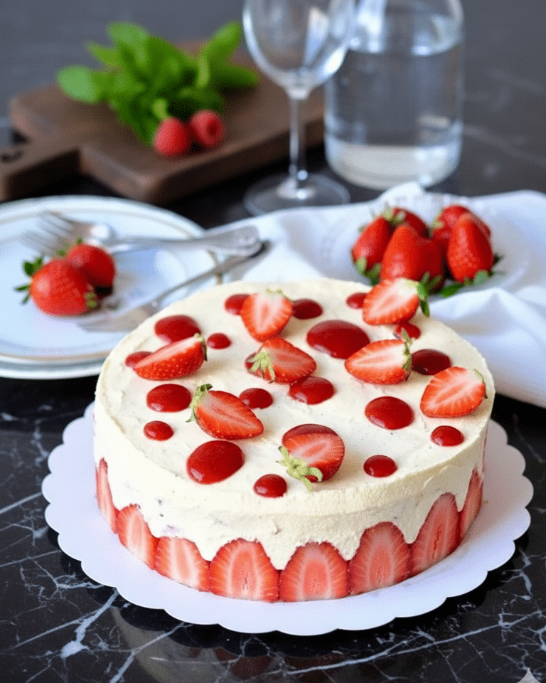 Ingrédients du fraisier à la crème mousseline disposés sur un plan de travail Title : Ingrédients du fraisier à la crème mousseline