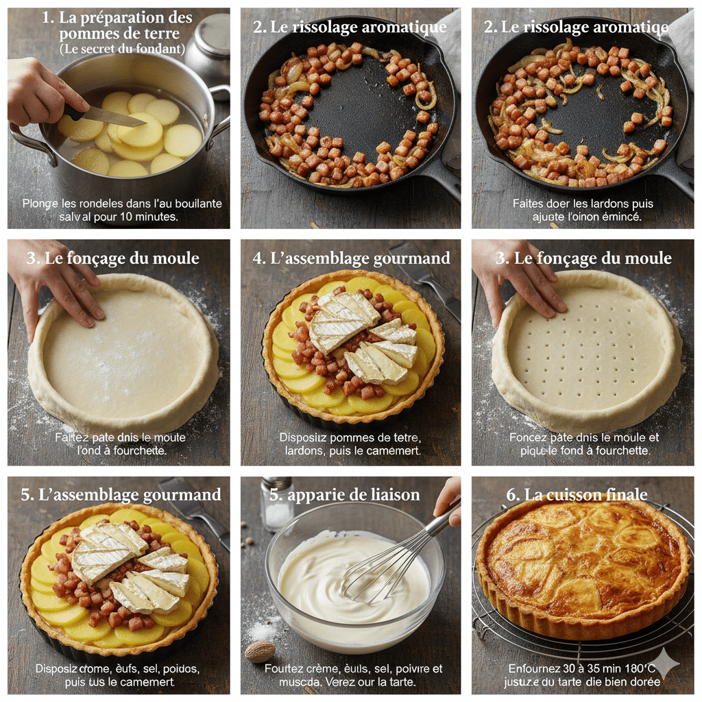 Le Guide de Préparation Étape par Étape: Tarte Pomme de Terre, Camembert et Lardons