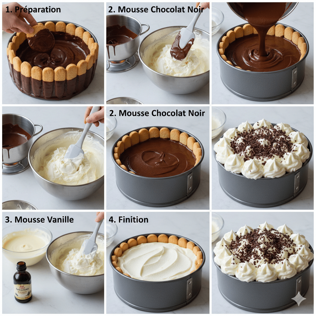 Instructions étape par étape la Charlotte Gourmande Chocolat-Vanille
