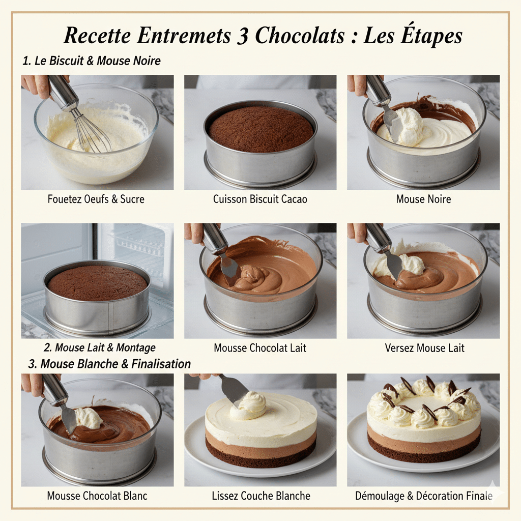 Instructions étape par étape Gâteau Mousse aux Trois Chocolats