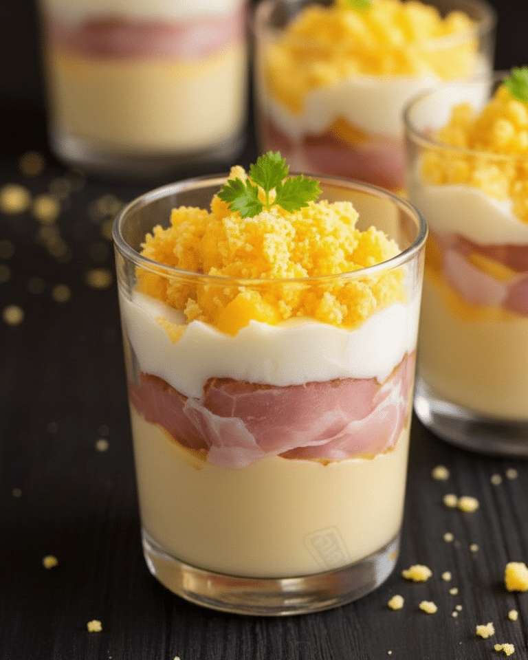 Verrines salées façon mimosa au jambon et œuf