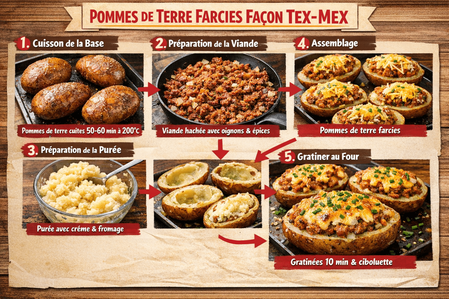 Préparation Étape par Étape: Pommes de terre farcies bœuf et cheddar