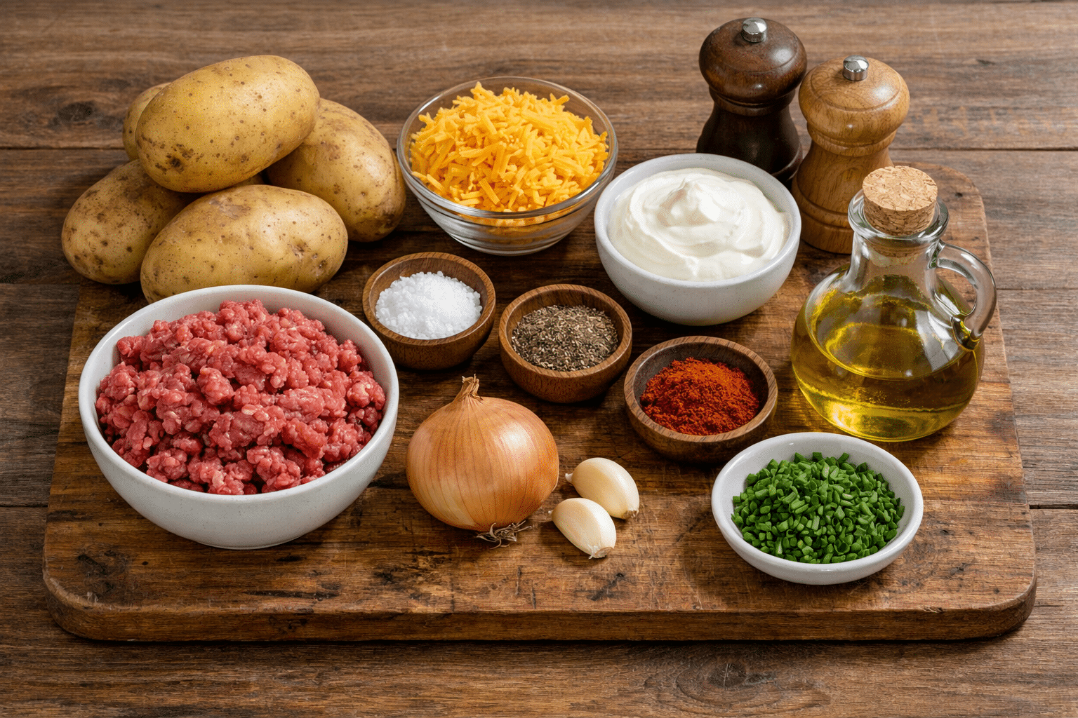 La Liste des Ingrédients : Pommes de terre farcies bœuf et cheddar