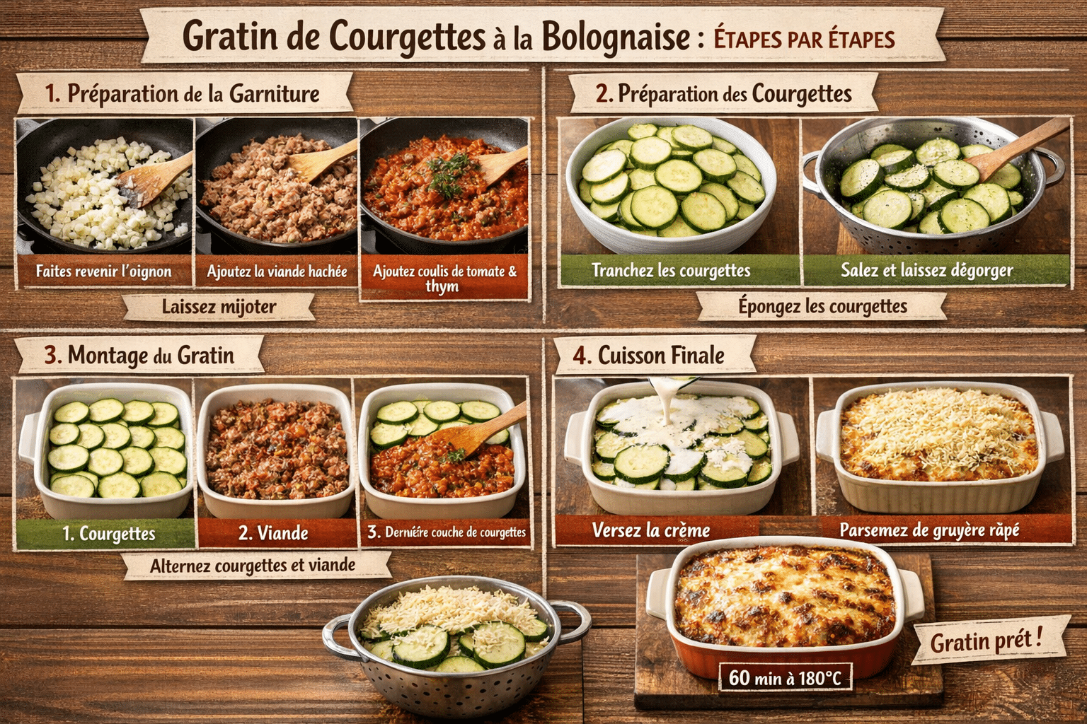 Preparation Guide: Gratin de courgettes à la viande hachée et coulis de tomate