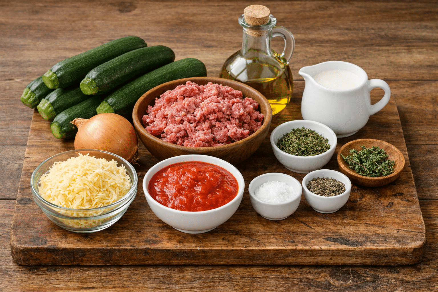 Ingredients List: Gratin de courgettes à la viande hachée et coulis de tomate