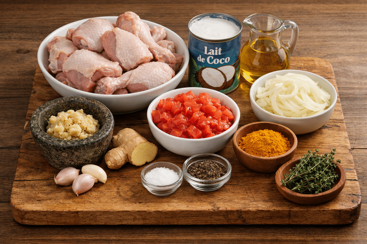 La Liste des Ingrédients : Poulet au lait de coco réunionnais