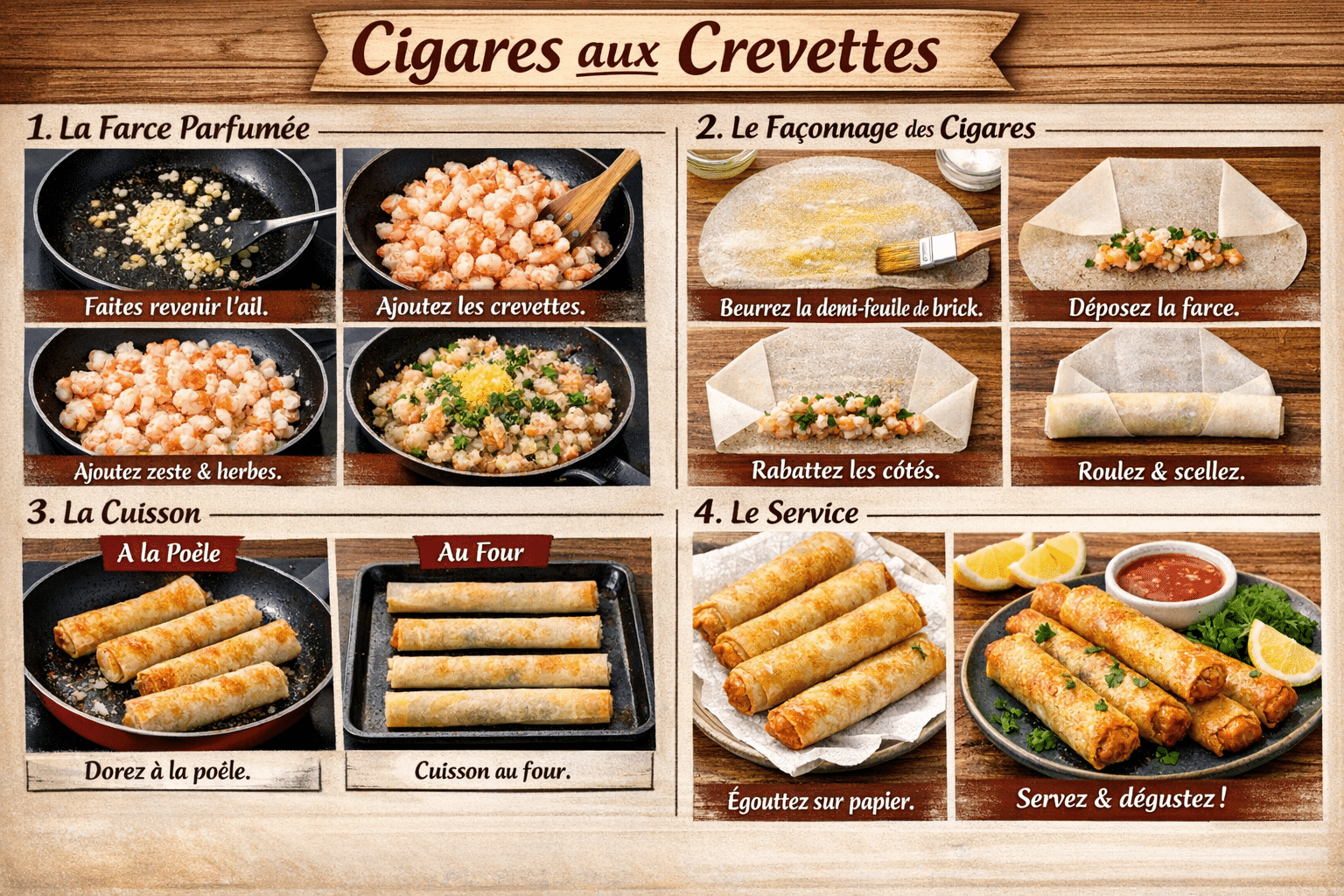 Étape par Étape: Recette Cigares Croustillants aux Crevettes et à l’Ail