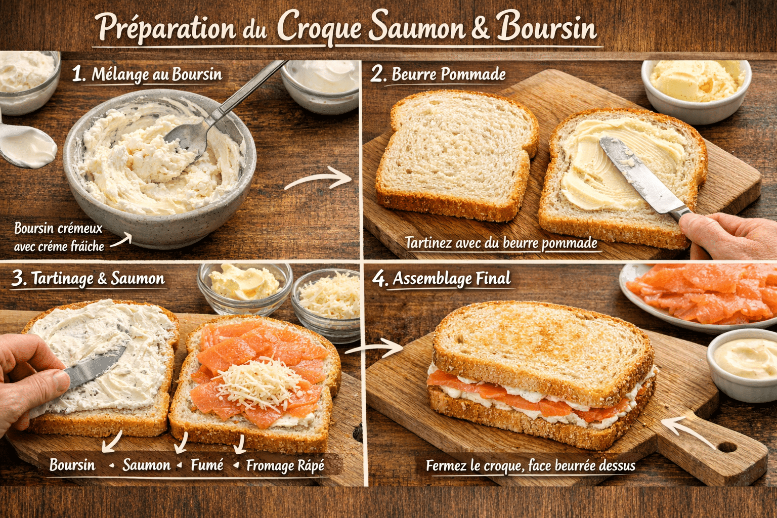 Étape par Étape: Croque au saumon fumé et Boursin Étape par Étape: Croque au saumon fumé et Boursin