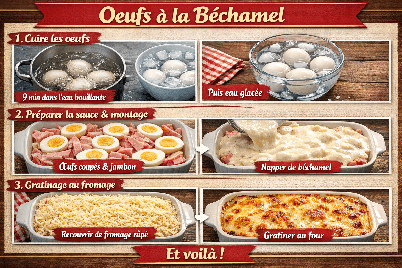 Étape par Étape: Gratin d’œufs durs au jambon