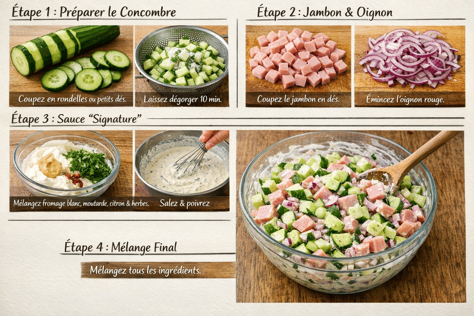 Étape par Étape: Salade Fraîcheur au Jambon et Concombre
