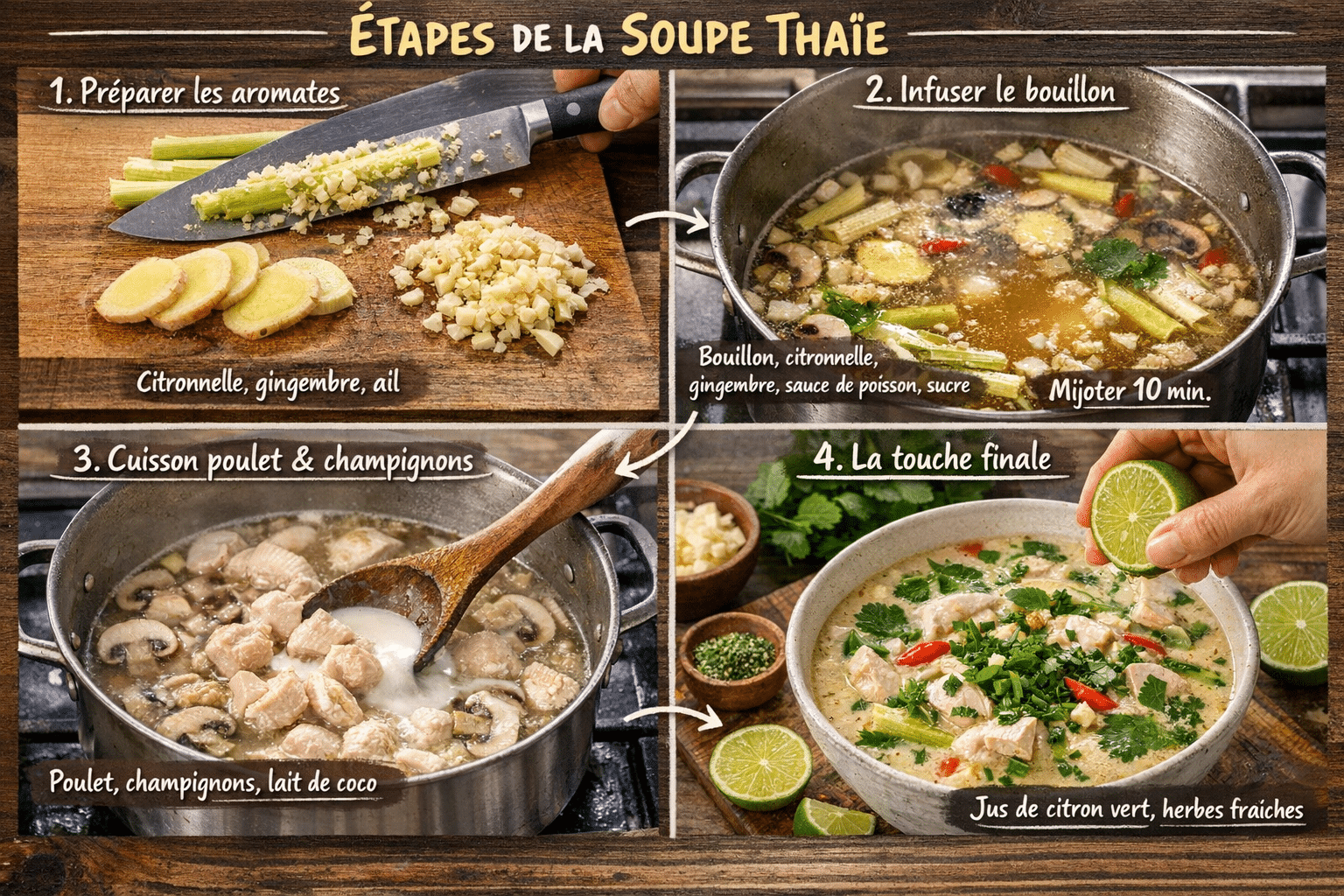 Étape par Étape: Soupe Thaï Parfumée au Poulet, Basilic & Citron Vert