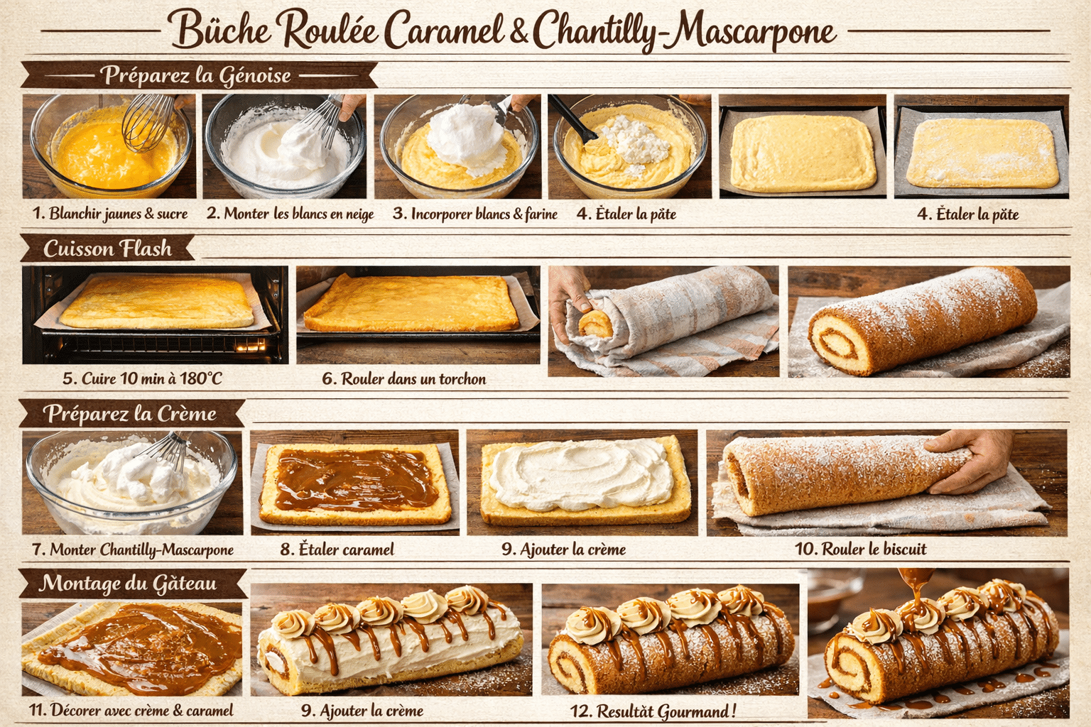Étape par Étape: Roulé Nuage Vanille et Caramel Coulant Étape par Étape: Roulé Nuage Vanille et Caramel Coulant