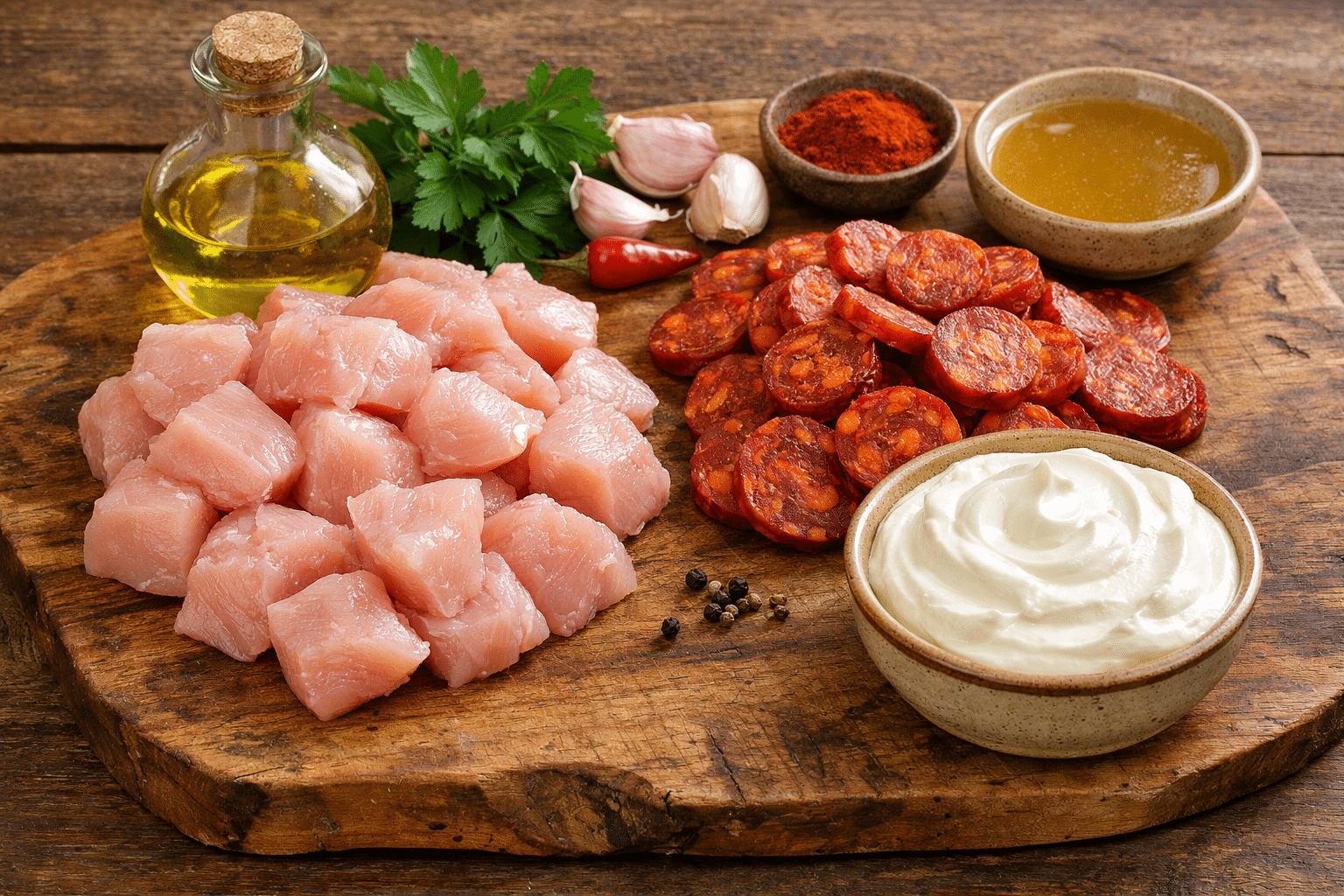 La Liste des Ingrédients : Poulet crémeux au chorizo