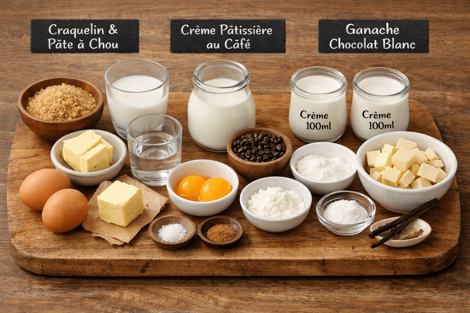 La Liste des Ingrédients : Choux à la Crème Café & Chocolat Blanc