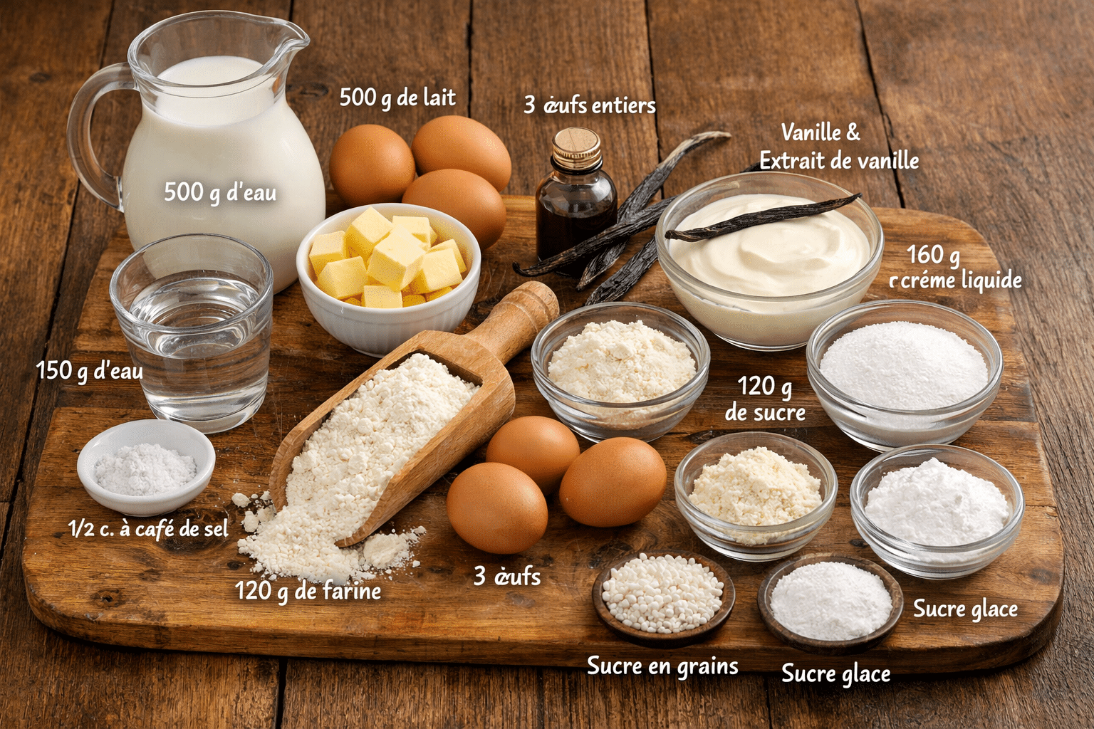 La Liste des Ingrédients : Éclairs Façon Tropézienne : la Pâte à Choux