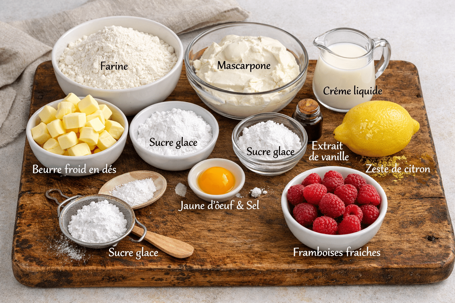 La Liste des Ingrédients : Tarte Fondante au Mascarpone et Framboises