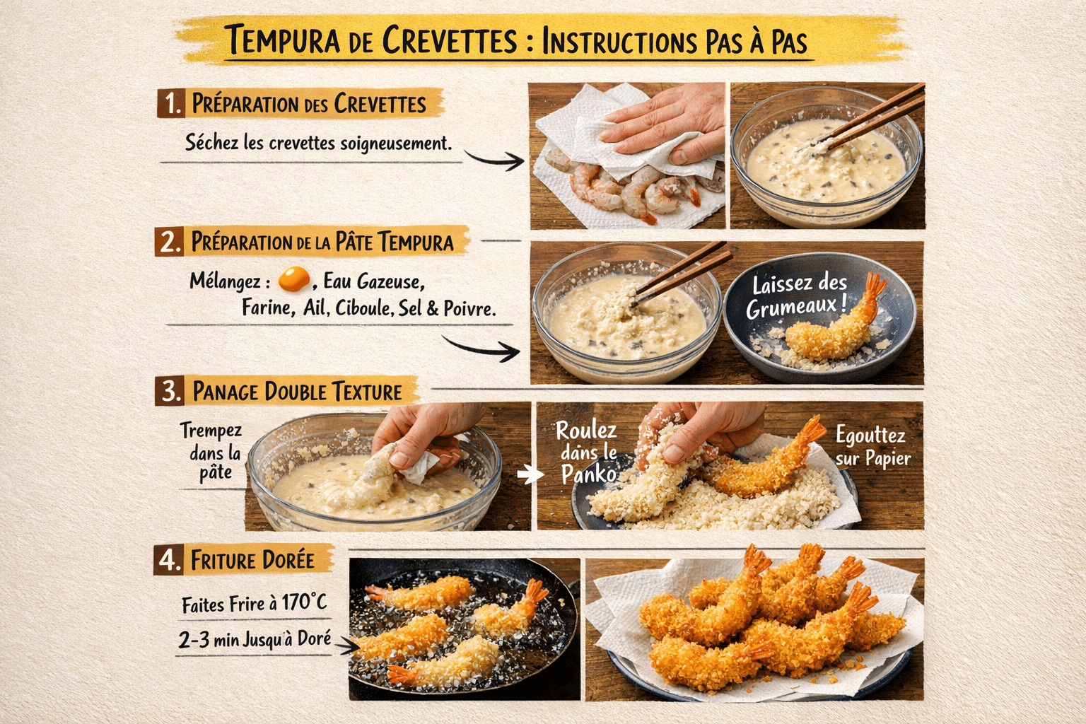 Étape par Étape: Beignets de Crevettes Croustillants au Panko