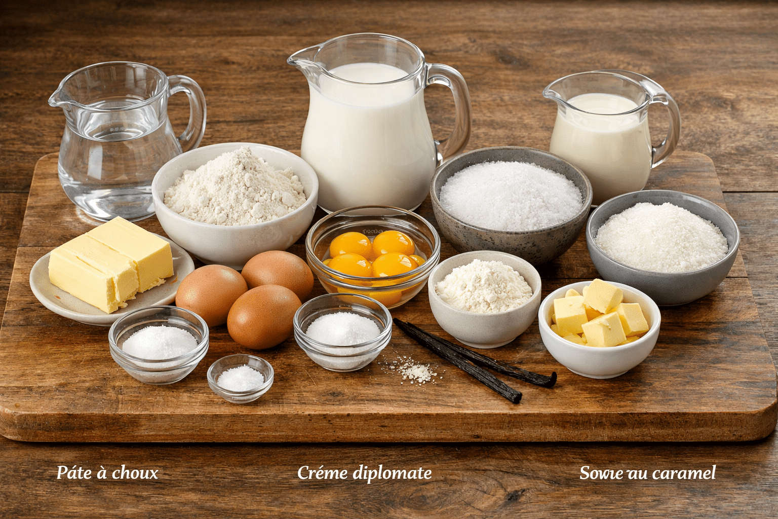 La Liste des Ingrédients : Chou à la crème diplomate et sa sauce caramel Recette Facile