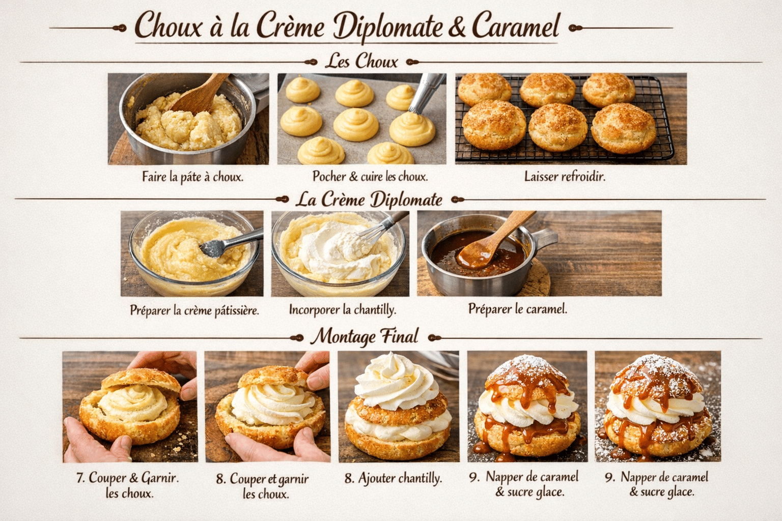 Étape par Étape: Chou à la crème diplomate et sa sauce caramel Recette Facile