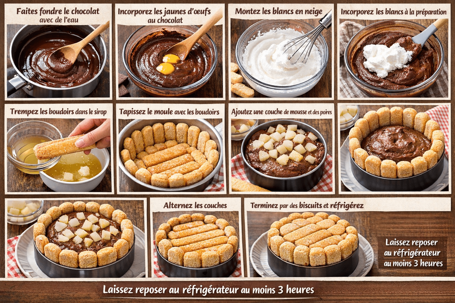 Étape par Étape: Charlotte facile poire chocolat délicieuse et rapide