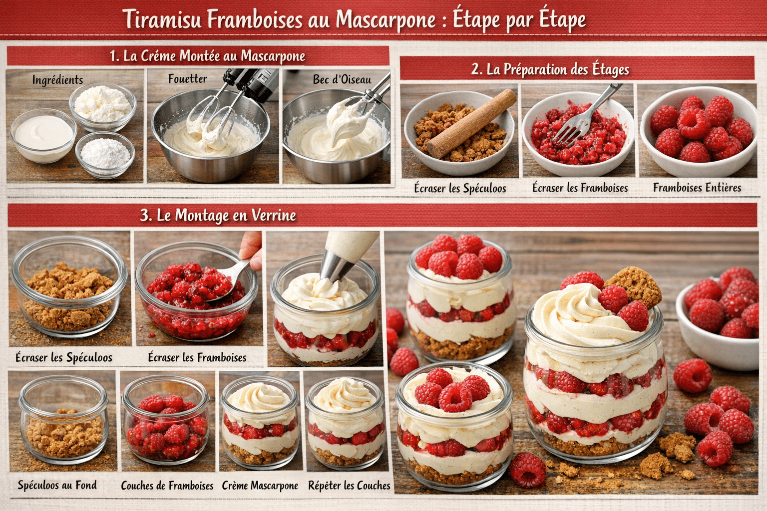 Étape par Étape: Tiramisu framboise spéculoos sans œuf