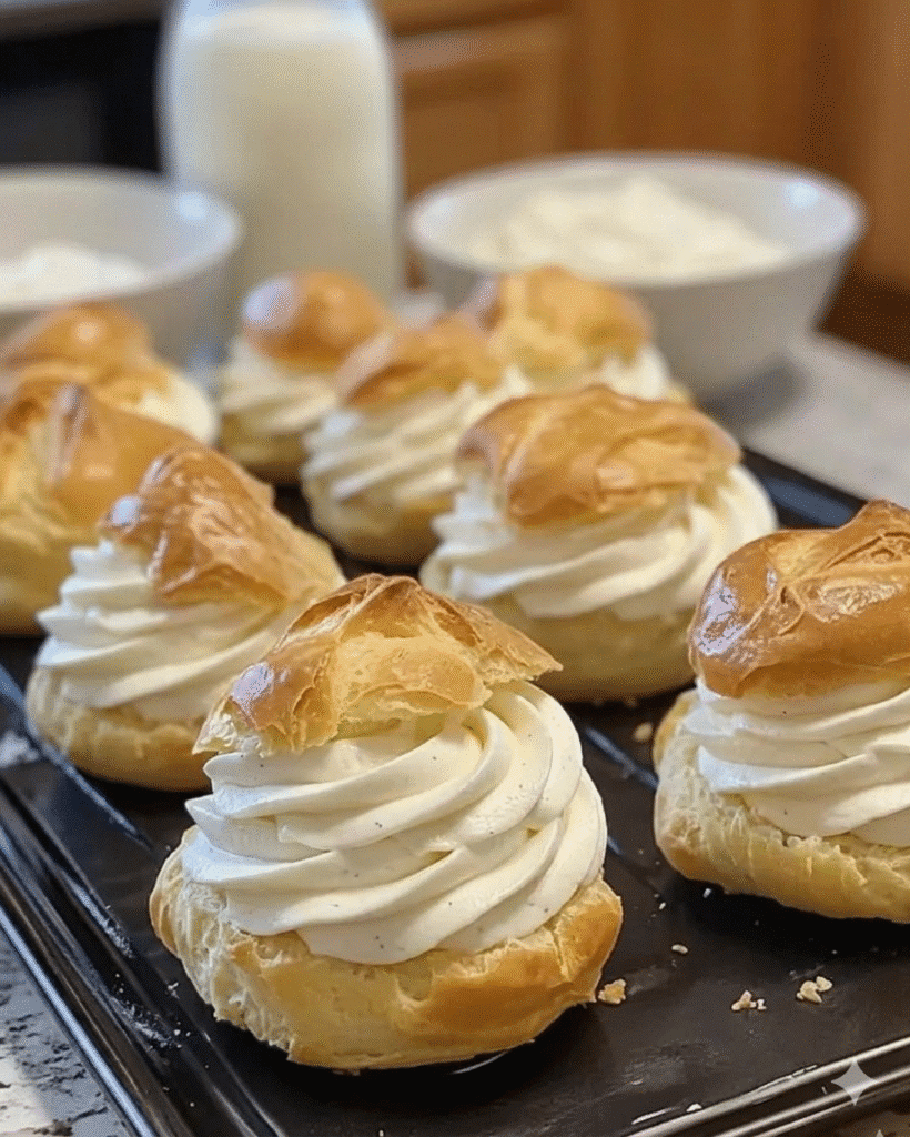 Choux craquelin crème chantilly au mascarpone legere et chocolat