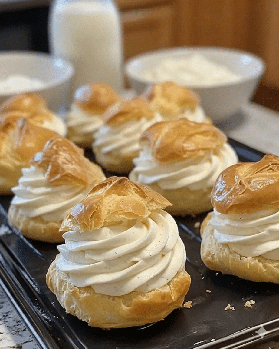 Choux craquelin crème chantilly au mascarpone legere et chocolat