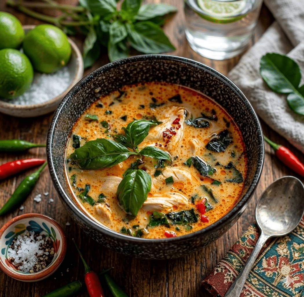 Recette Soupe Thaï Parfumée au Poulet, Basilic & Citron Vert Recette Soupe Thaï Parfumée au Poulet, Basilic & Citron Vert