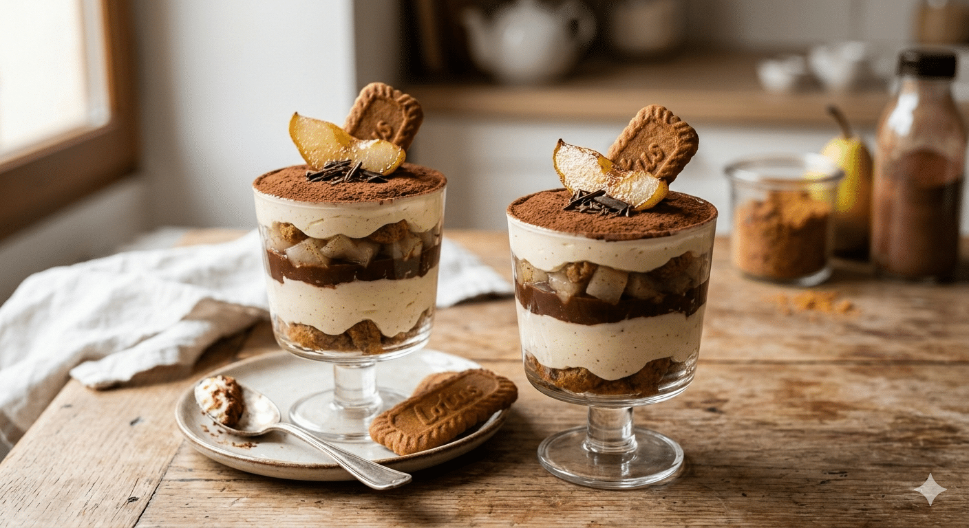 Tiramisu Chocolat, Poire et Spéculoos en Verrines