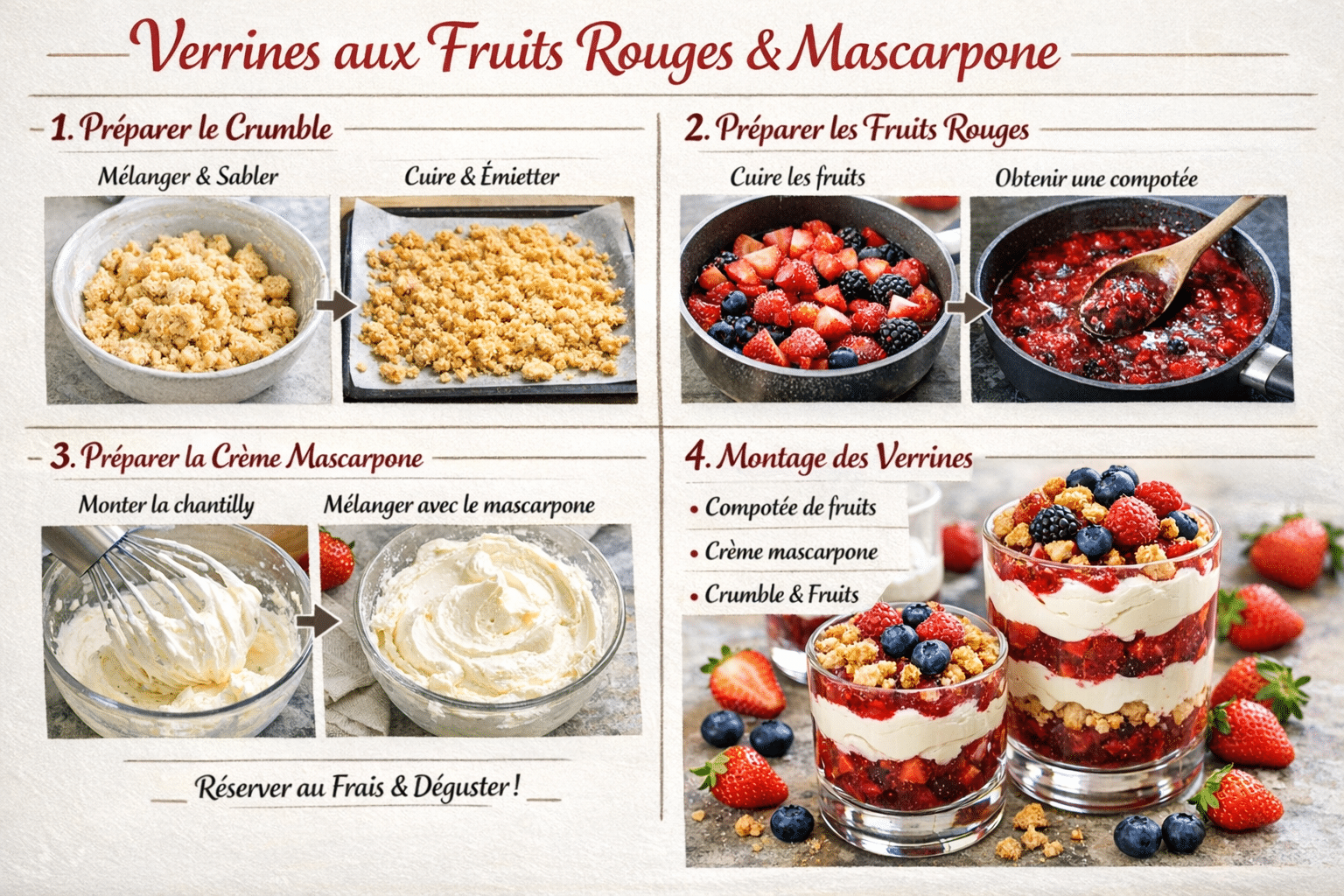 Étape par Étape: Verrines Crumble aux Fruits Rouges et Mascarpone