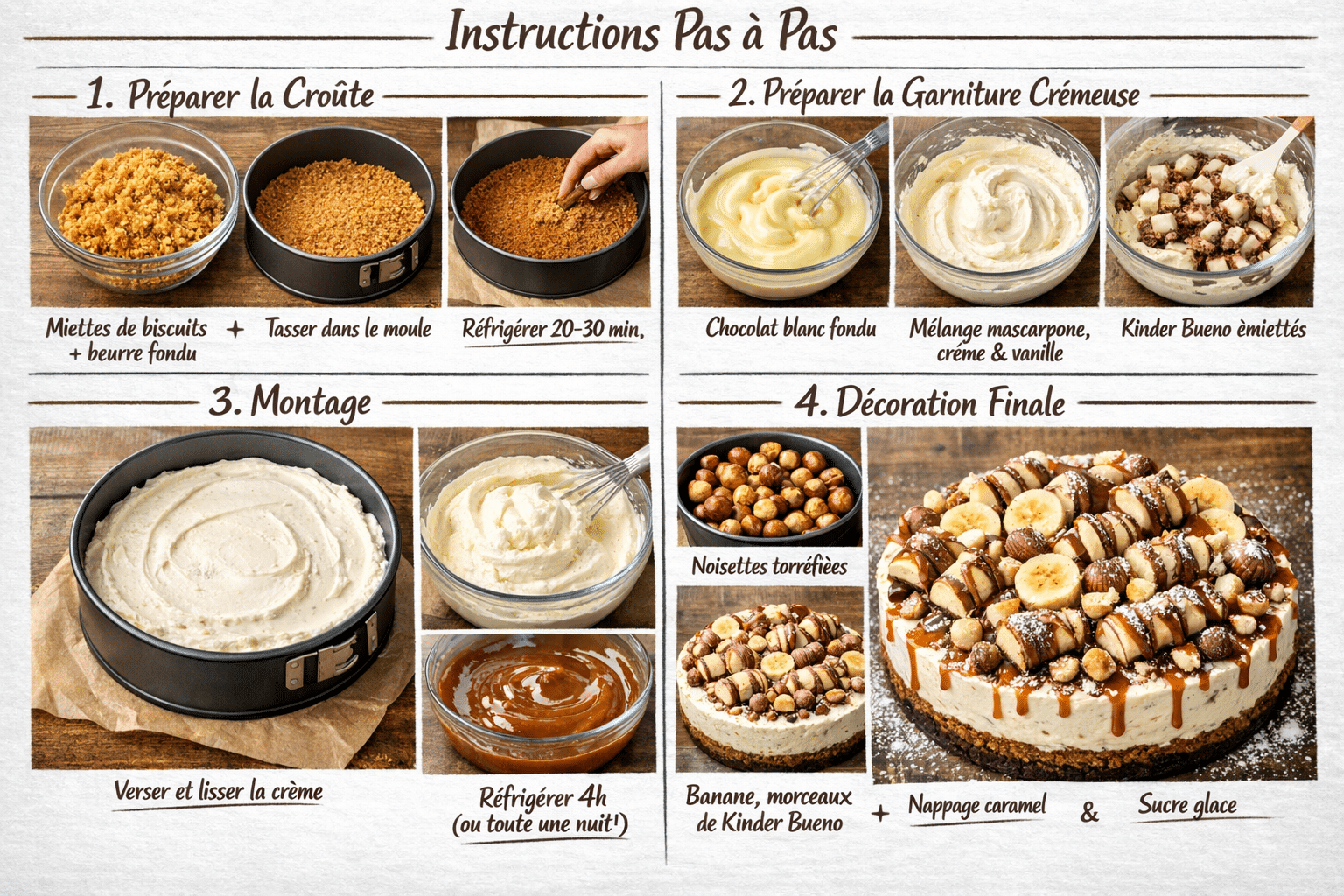Étape par Étape: Tarte Kinder Bueno au chocolat blanc et noisettes