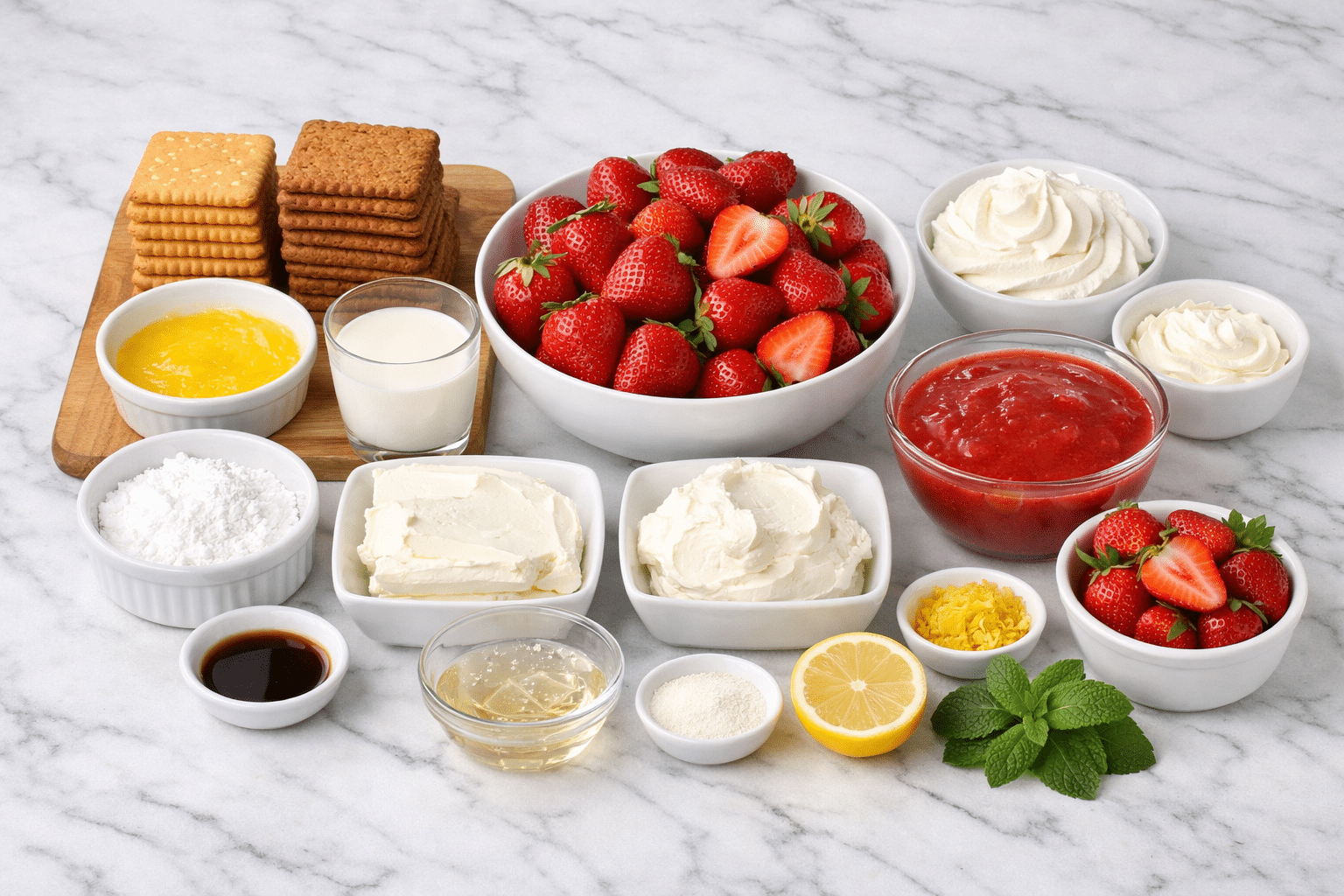 La Liste des Ingrédients : Gâteau Mousse à la Fraise (Cheesecake Mousse Fraise sans Cuisson)