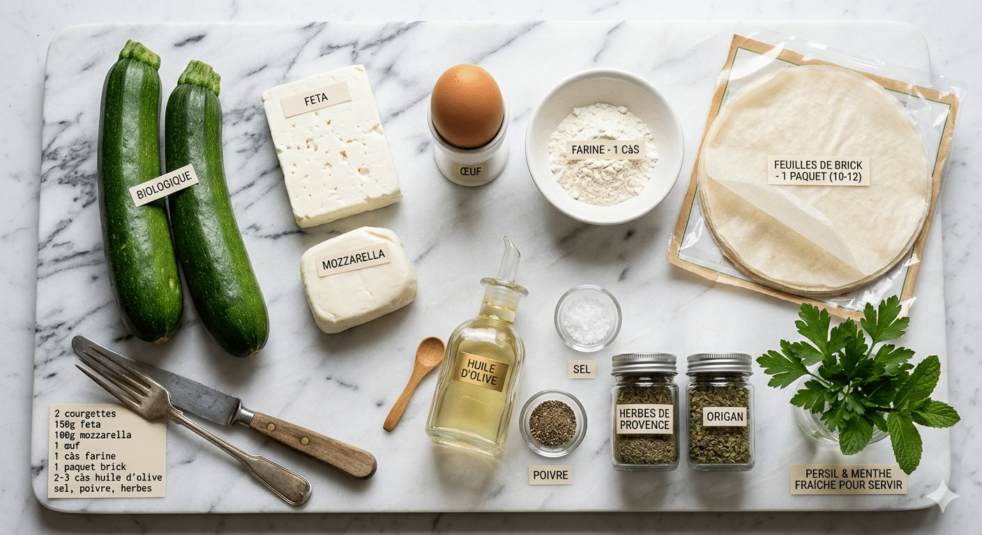 La Liste des Ingrédients : Cigares de Courgettes Croustillants au Fromage Feta et Mozzarella