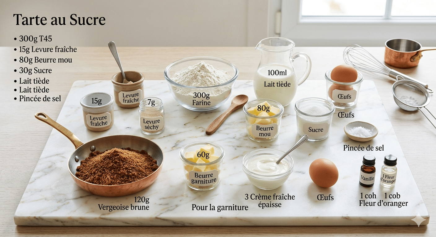 La Liste des Ingrédients : Tarte au Sucre Moelleuse du Nord : La Recette Traditionnelle