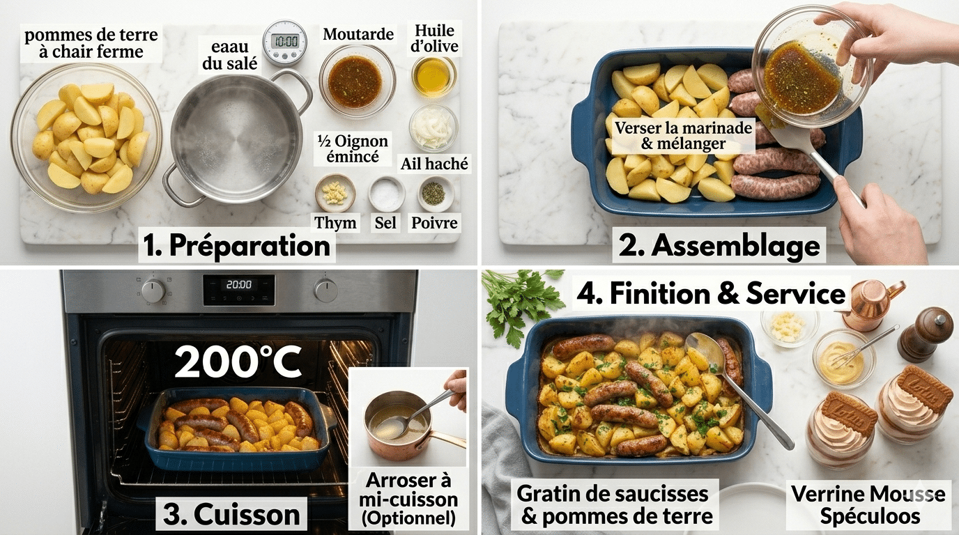 Étape par Étape: Saucisses au Four avec Pommes de Terre et Moutarde