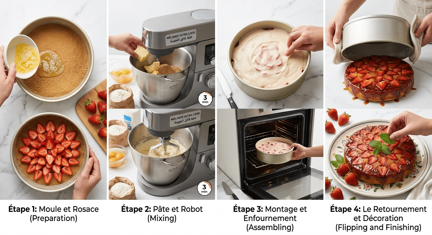 Étape par Étape: Gâteau renversé aux fraises