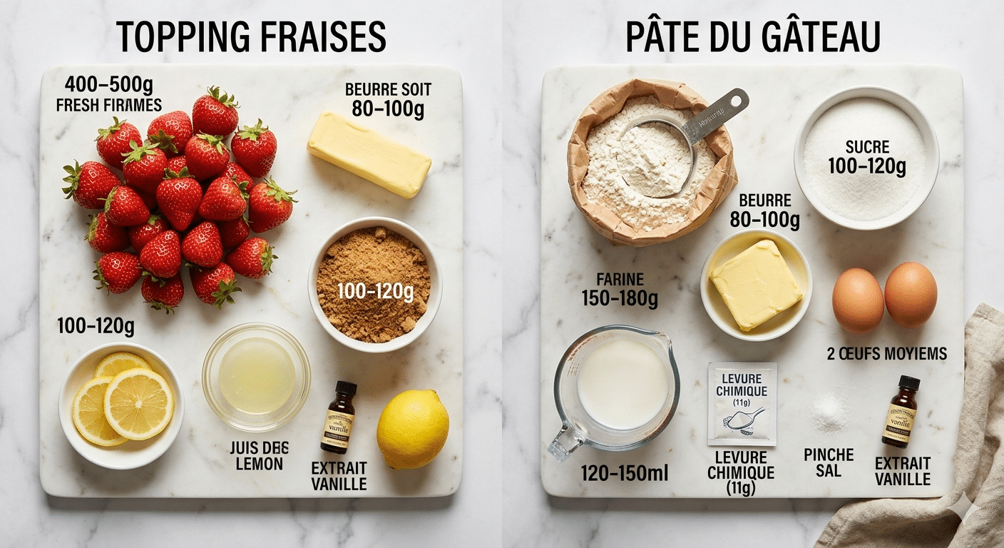 La Liste des Ingrédients : Gâteau renversé aux fraises