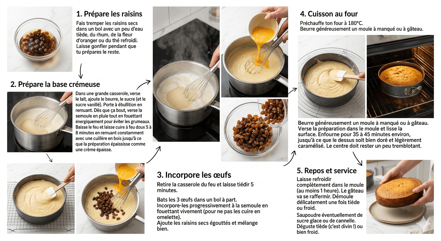 Étape par Étape: Gâteau de Semoule Crémeux aux Raisins Secs : Le Dessert Réconfortant