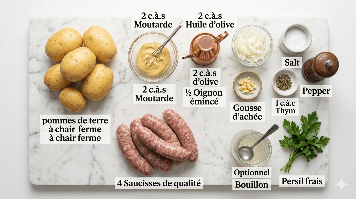 La Liste des Ingrédients : Saucisses au Four avec Pommes de Terre et Moutarde