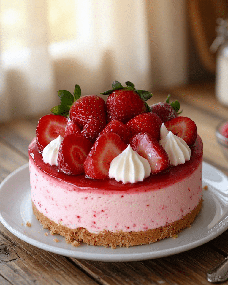Gâteau Mousse à la Fraise (Cheesecake Mousse Fraise sans Cuisson)