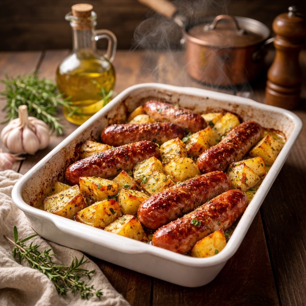 Saucisses au Four avec Pommes de Terre et Moutarde : Le Plat Réconfortant, Doré et Savoureux qui Fait Plaisir