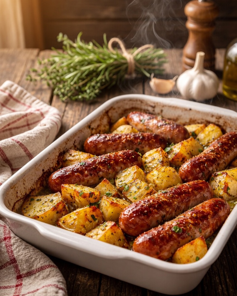 Saucisses au Four avec Pommes de Terre et Moutarde : Le Plat Réconfortant, Doré et Savoureux qui Fait Plaisir à Toute la Famille