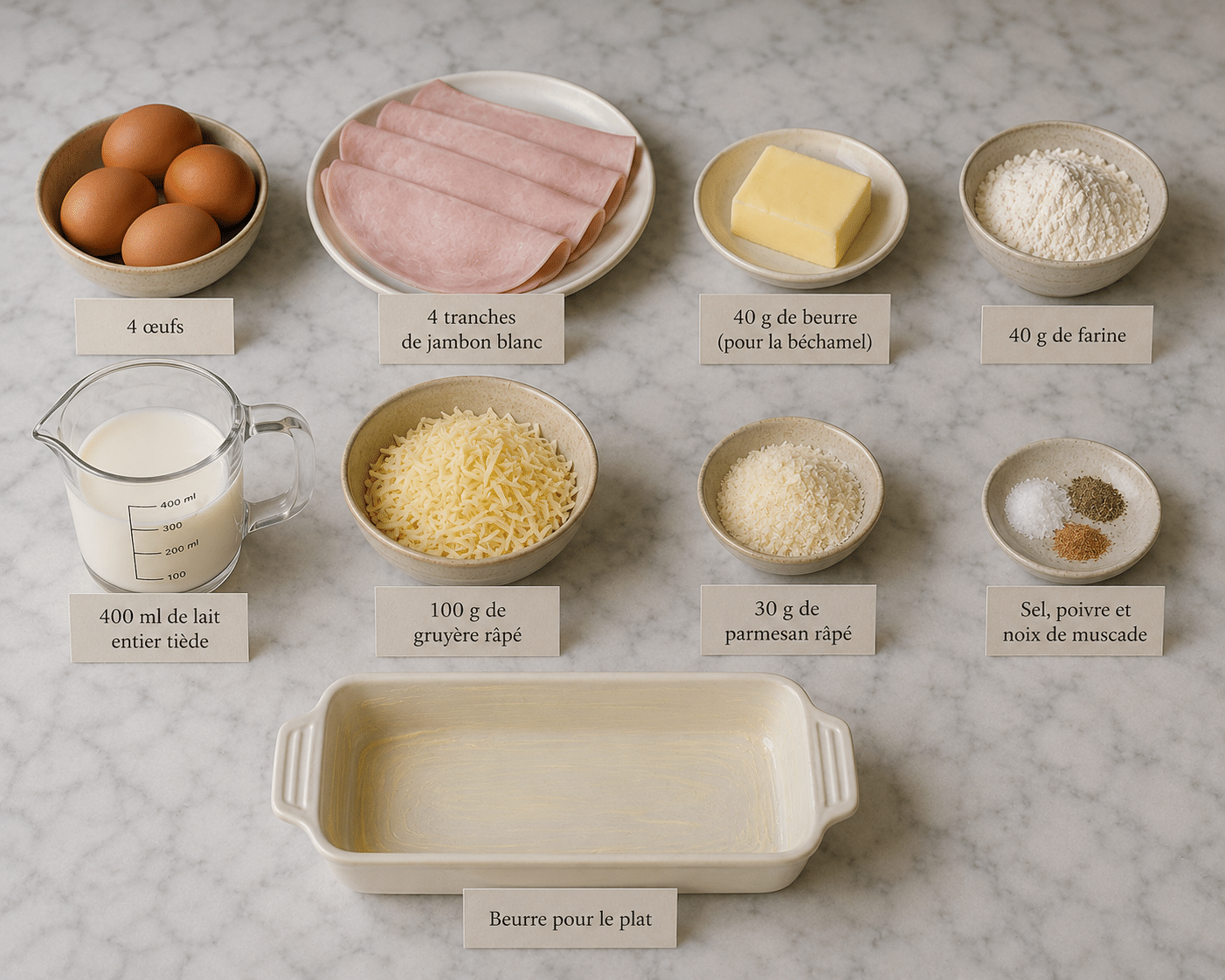 Ingredients List: Œufs Roulés au Jambon, Gratinés au Fromage : la recette réconfortante et ultra-simple