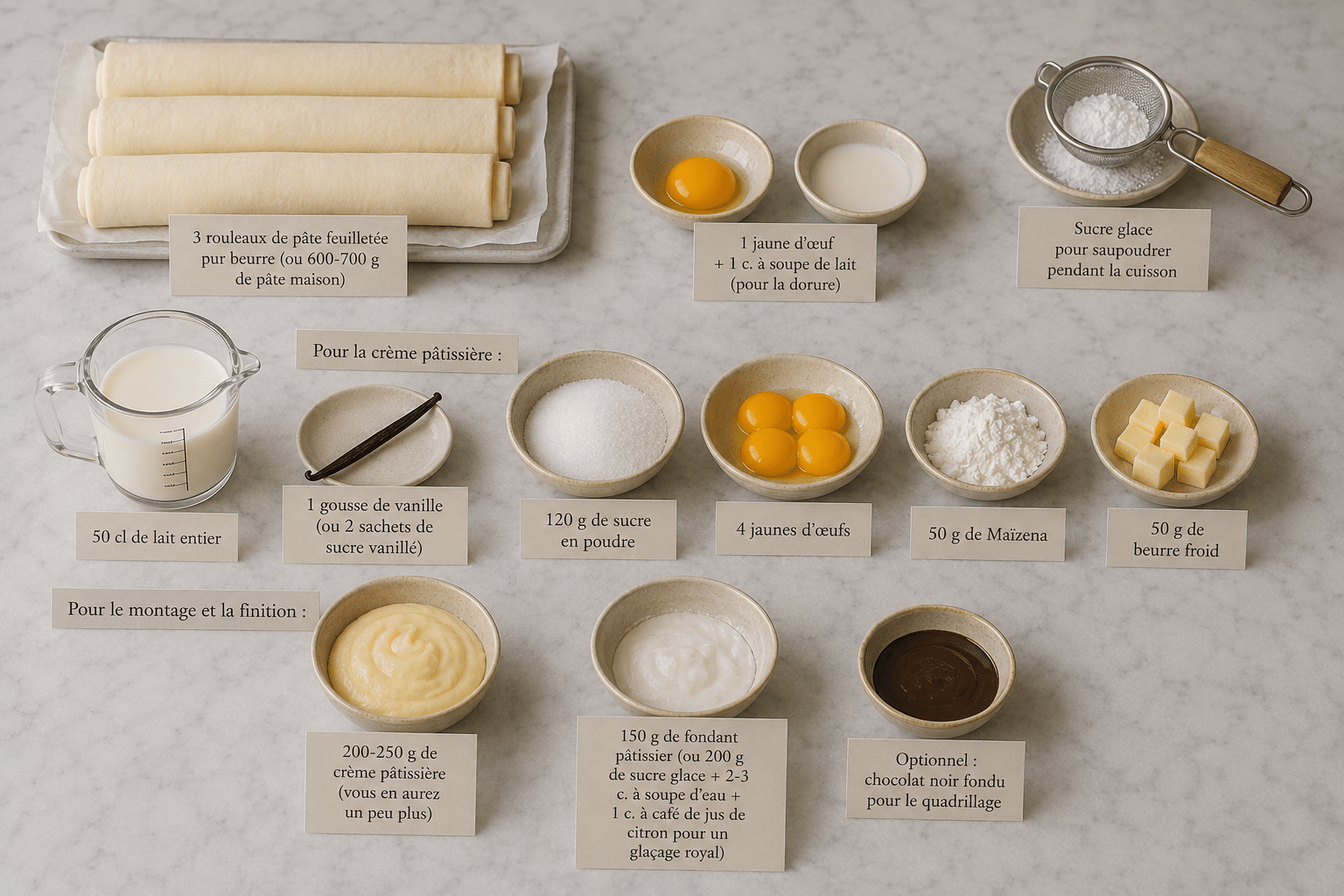La Liste des Ingrédients : Mille-Feuille Maison : la recette élégante et gourmande qui impressionne à tous les coups