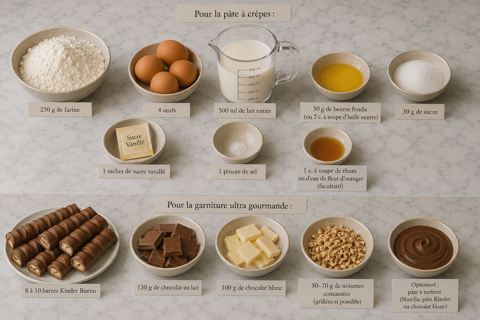 Ingredients List: Crêpes Kinder Bueno ultra gourmandes : la recette décadente qui fait fondre tout le monde