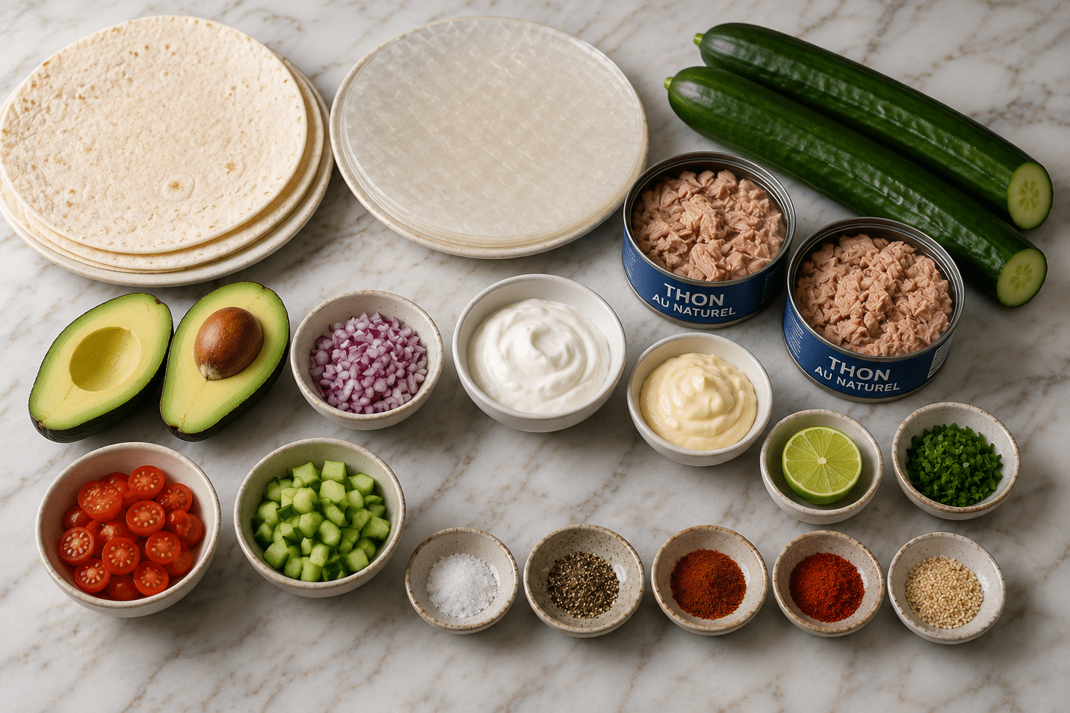 Ingredients List: Petits Roulés Thon Avocat : la recette fraîche et gourmande parfaite pour l’apéro ou le déjeuner léger